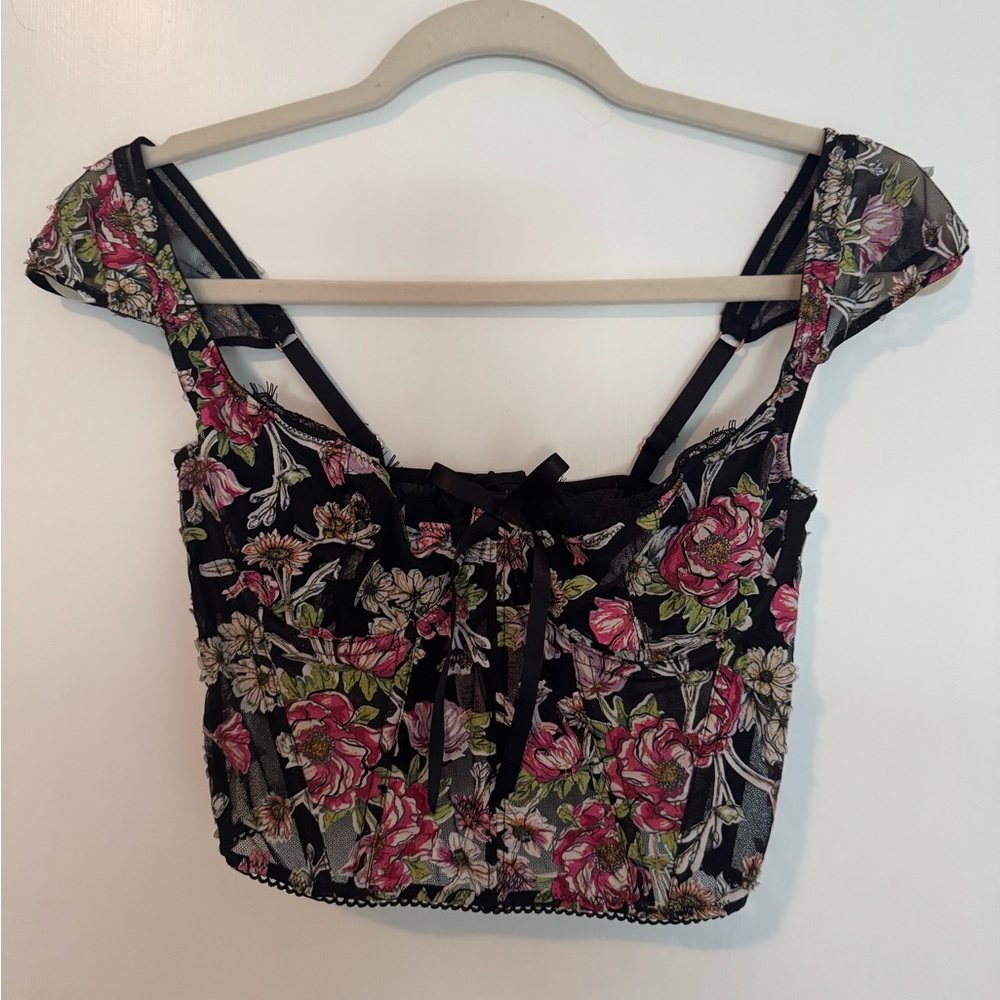 Victoria's Secret Black Floral Lace corset Bra
